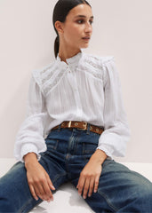 White Cotton + Lace Trim Blouse