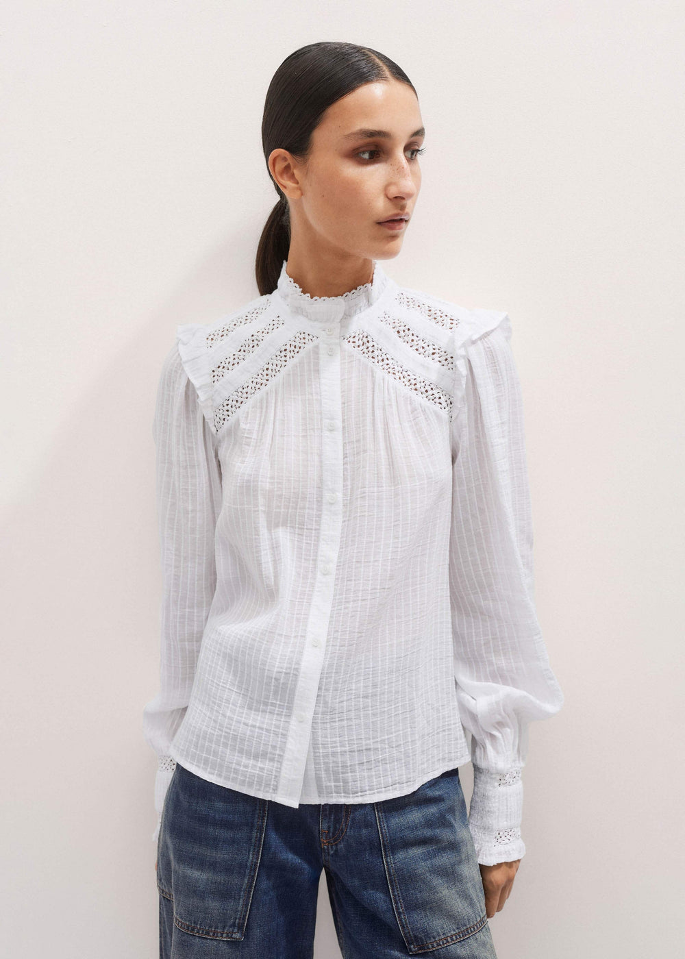 White Cotton + Lace Trim Blouse