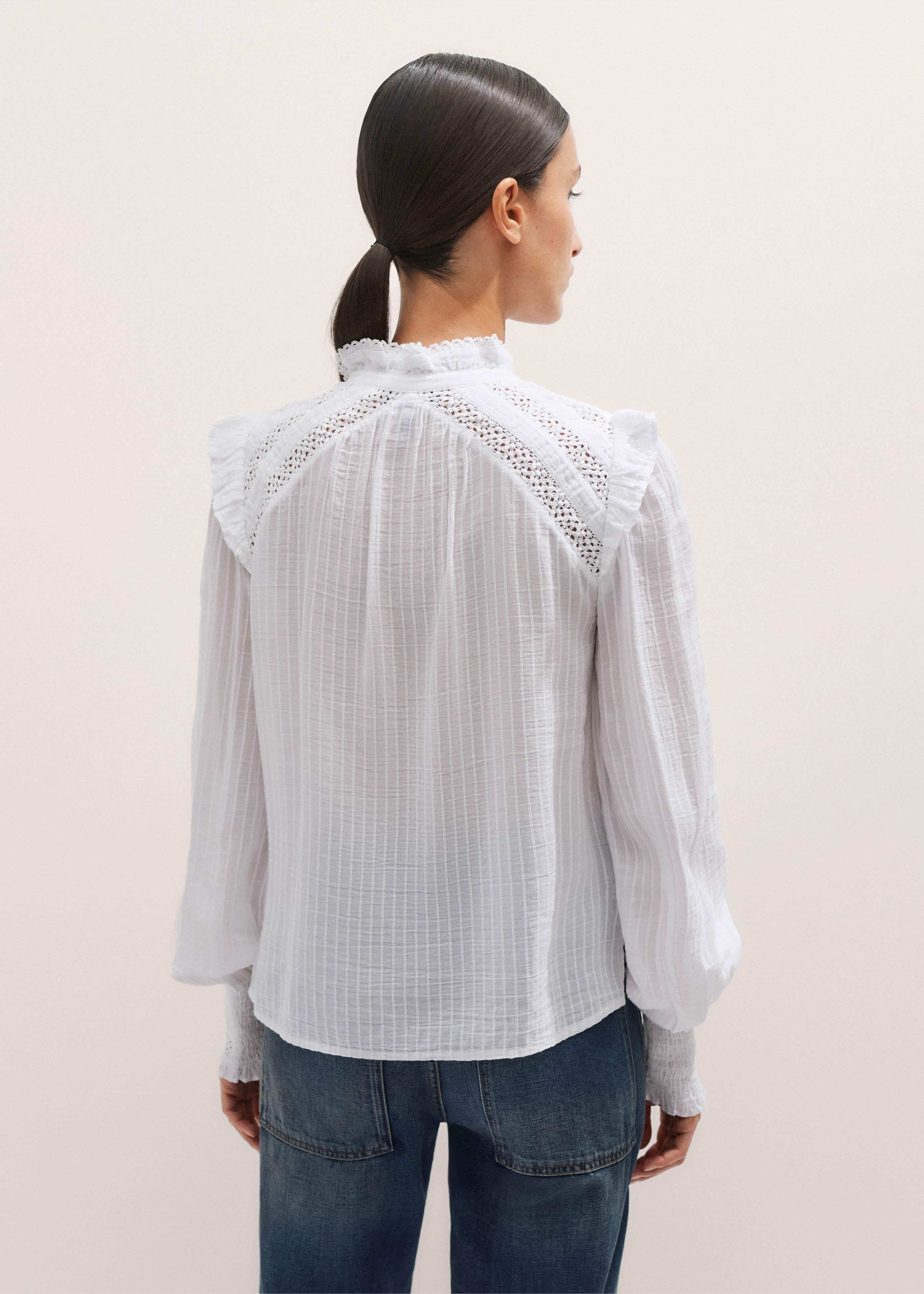 White Cotton + Lace Trim Blouse