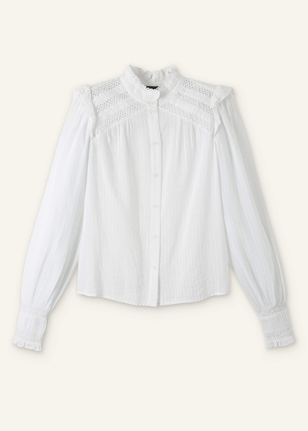 White Cotton + Lace Trim Blouse