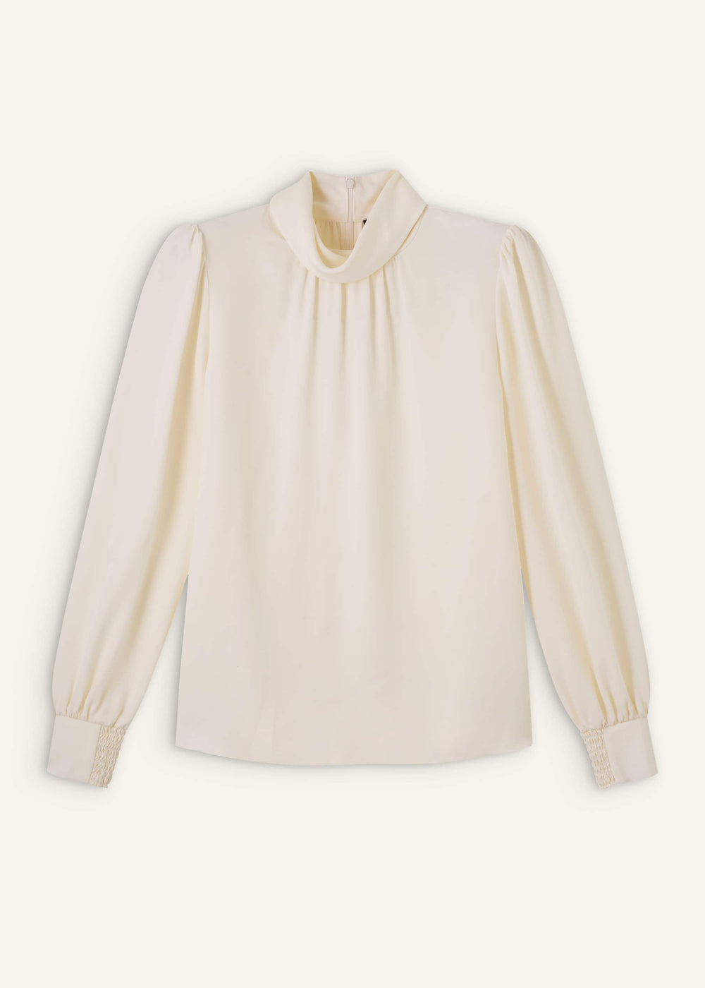 Cream Silk High Neck Slim Cut Blouse