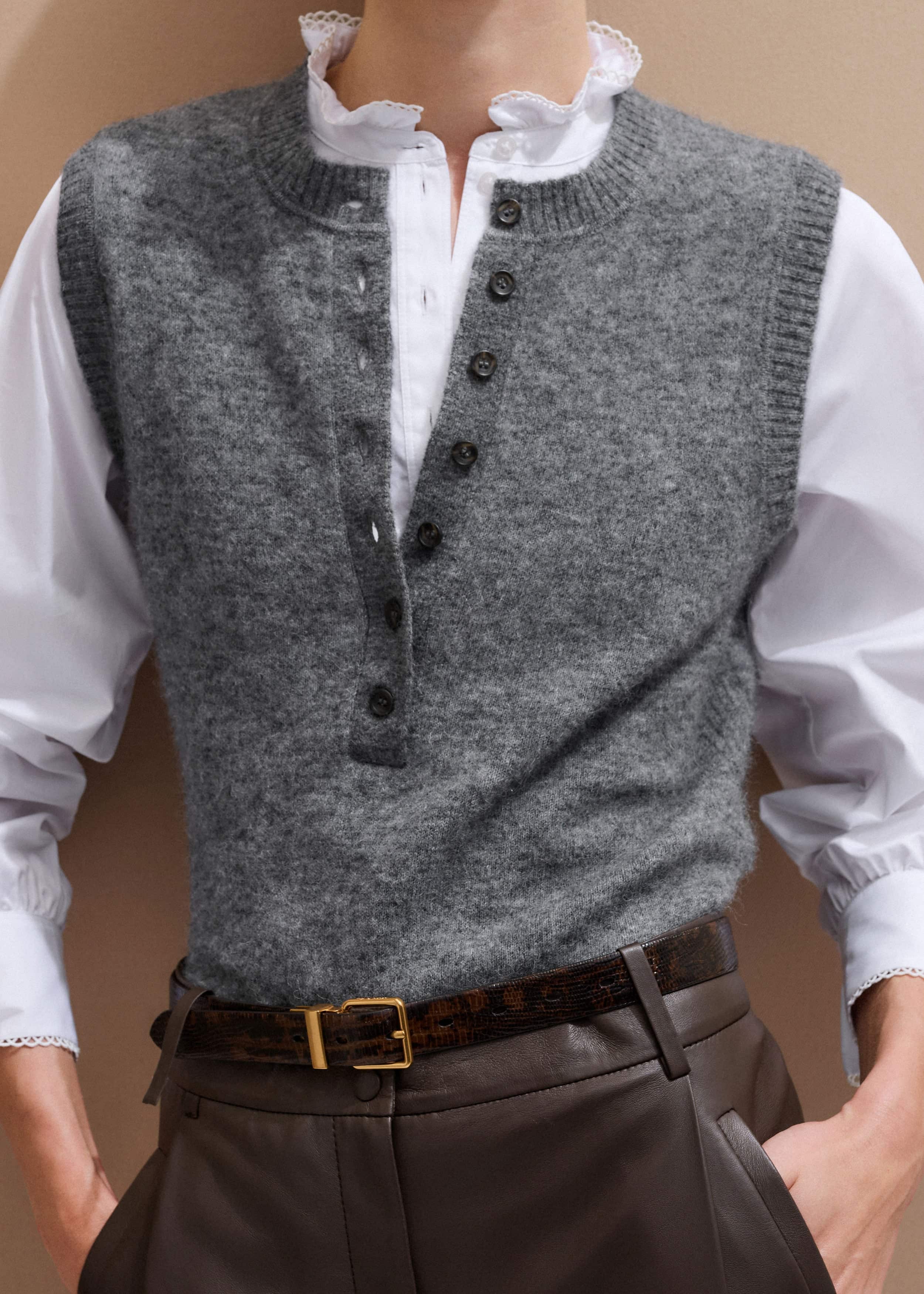 White Frill Neck Layering Blouse