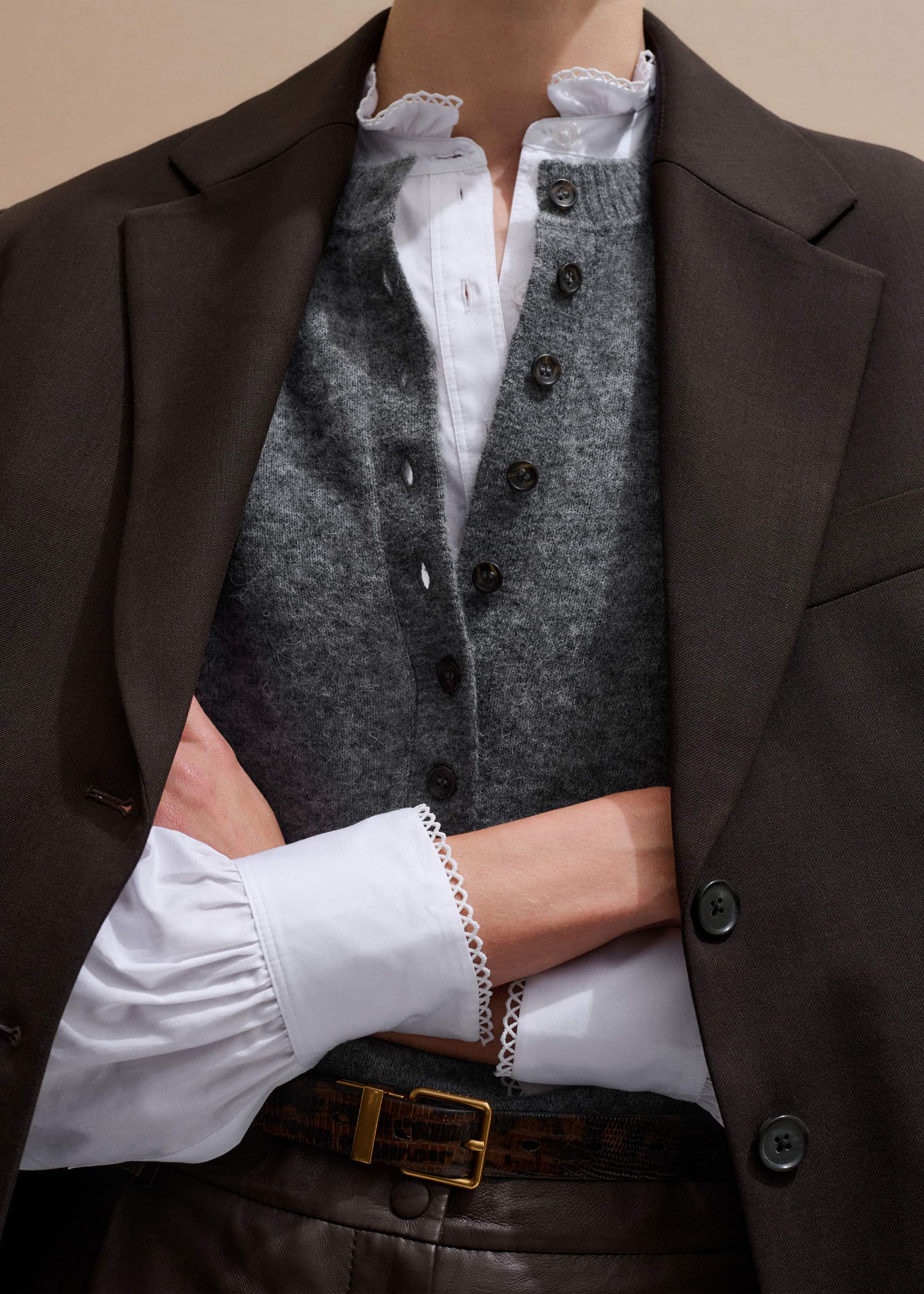 White Frill Neck Layering Blouse