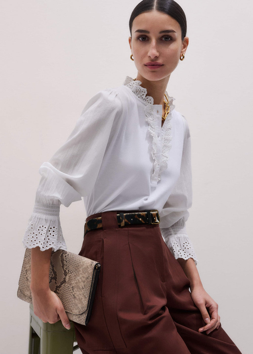 White Cotton Voile Broderie Layering Blouse