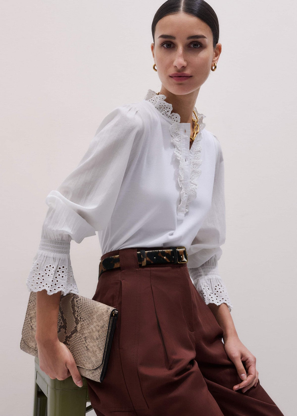 White Cotton Voile Broderie Layering Blouse