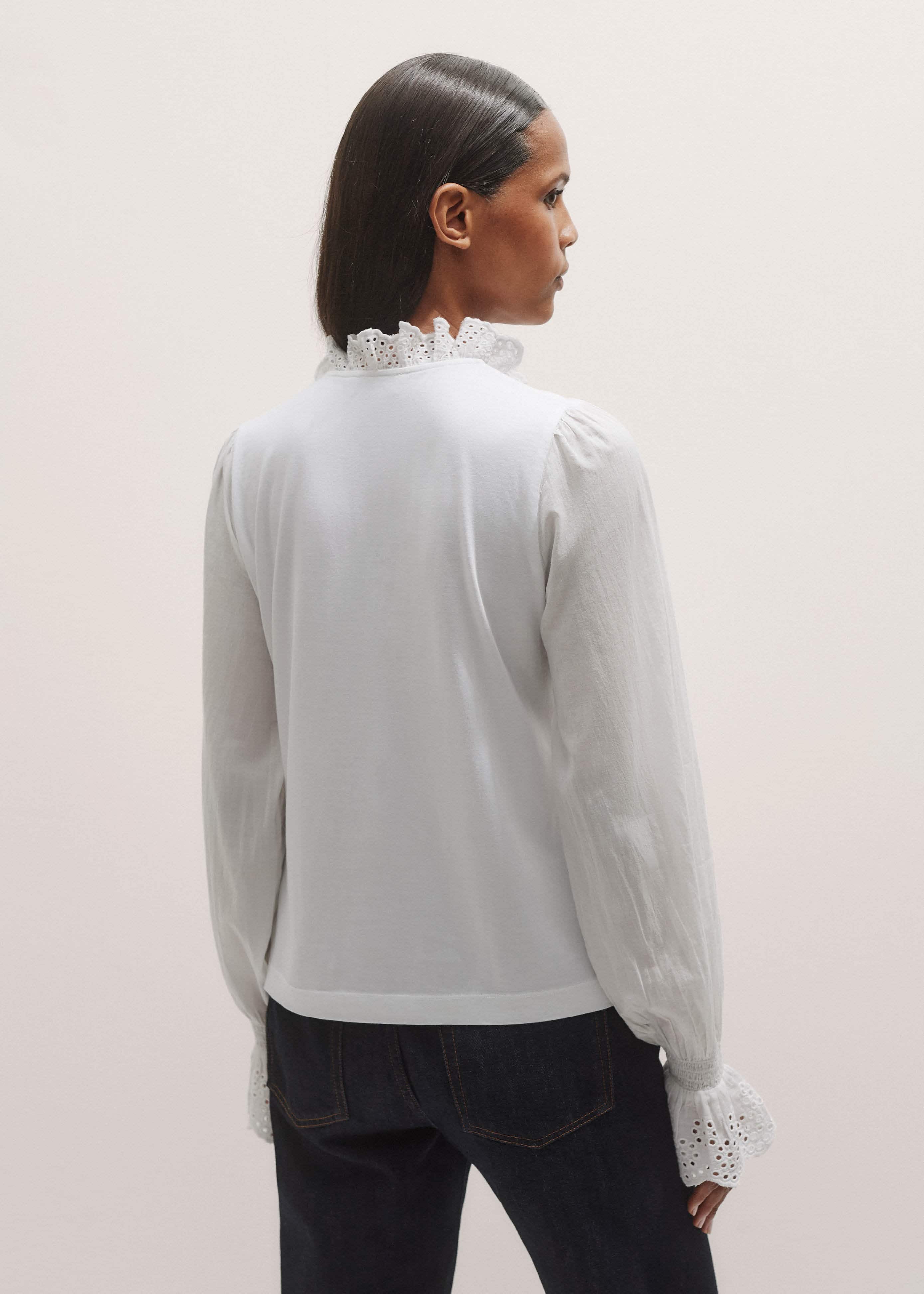 White Cotton Voile Broderie Layering Blouse