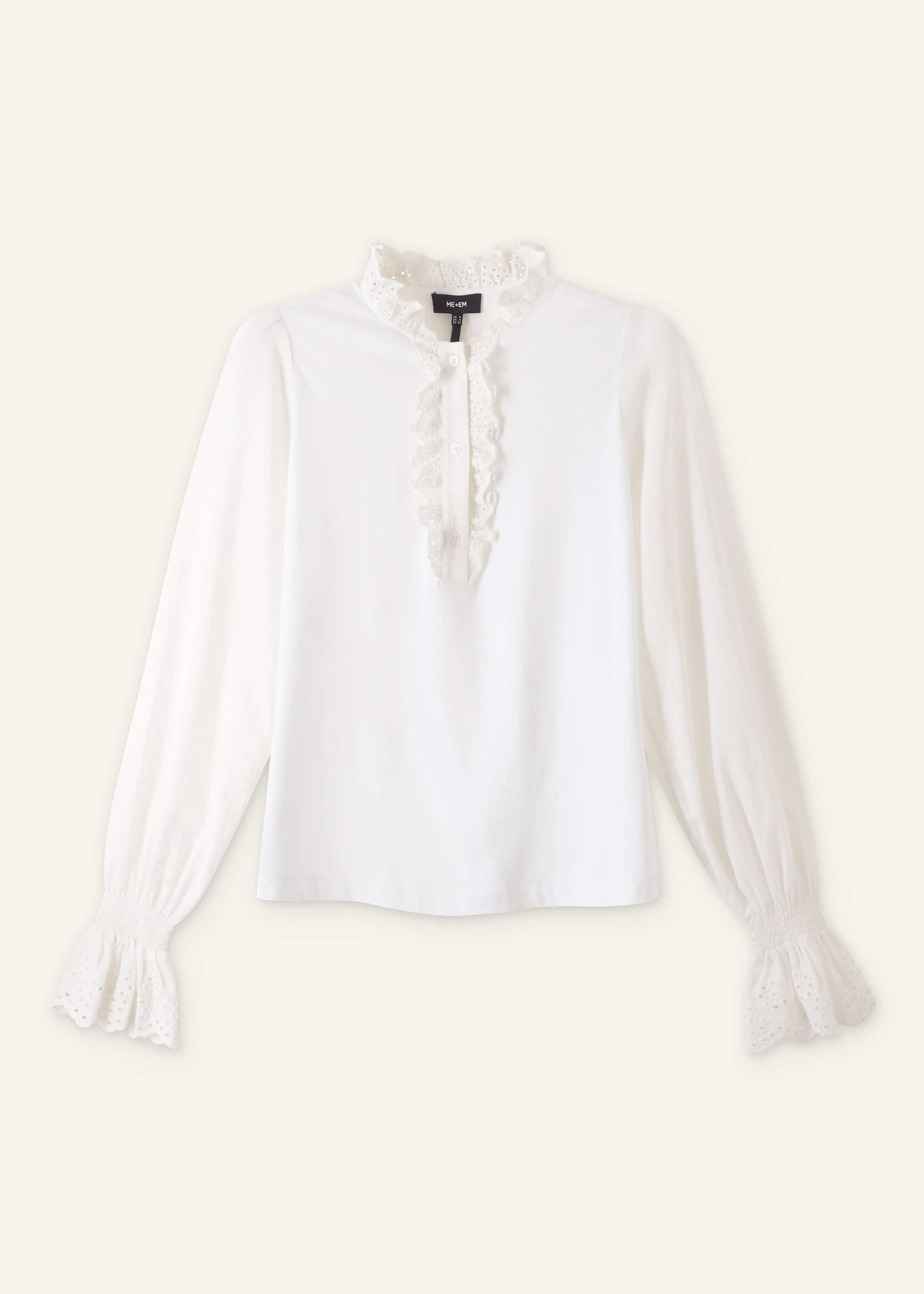 White Cotton Voile Broderie Layering Blouse