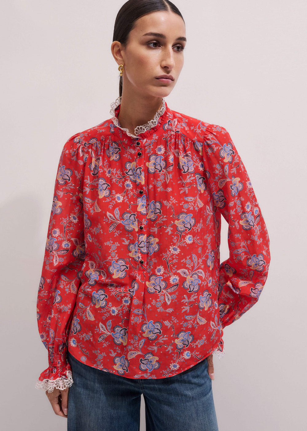 Orange Ornate Floral Paisley Print Blouse