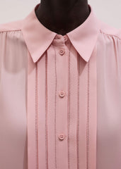 Pink Silk Feminine Embroidered Fluid Straight Blouse