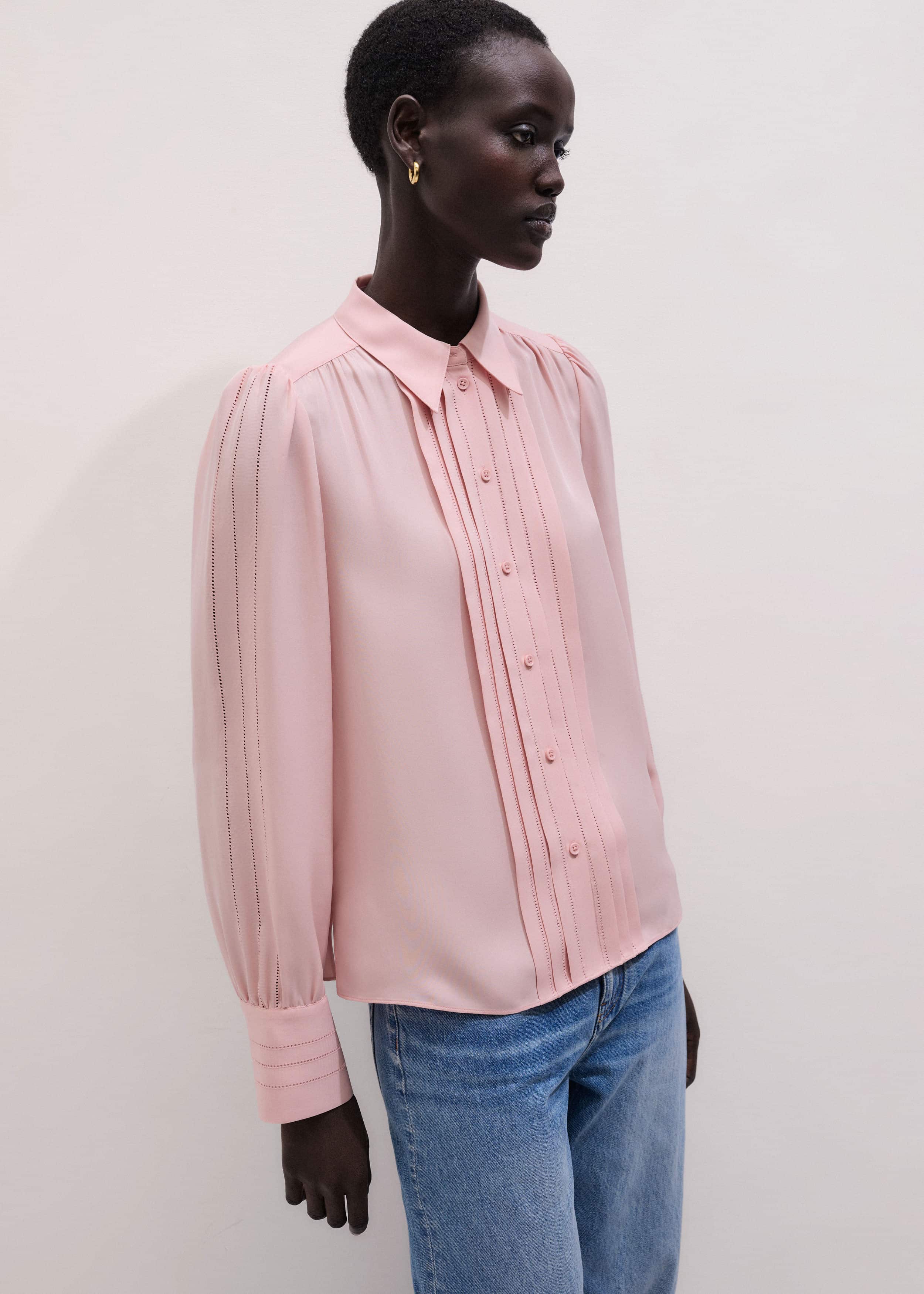 Pink Silk Feminine Embroidered Fluid Straight Blouse