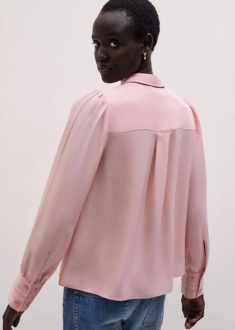 Pink Silk Feminine Embroidered Fluid Straight Blouse
