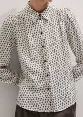 Cream Micro Paisley Print Blouse + Tie