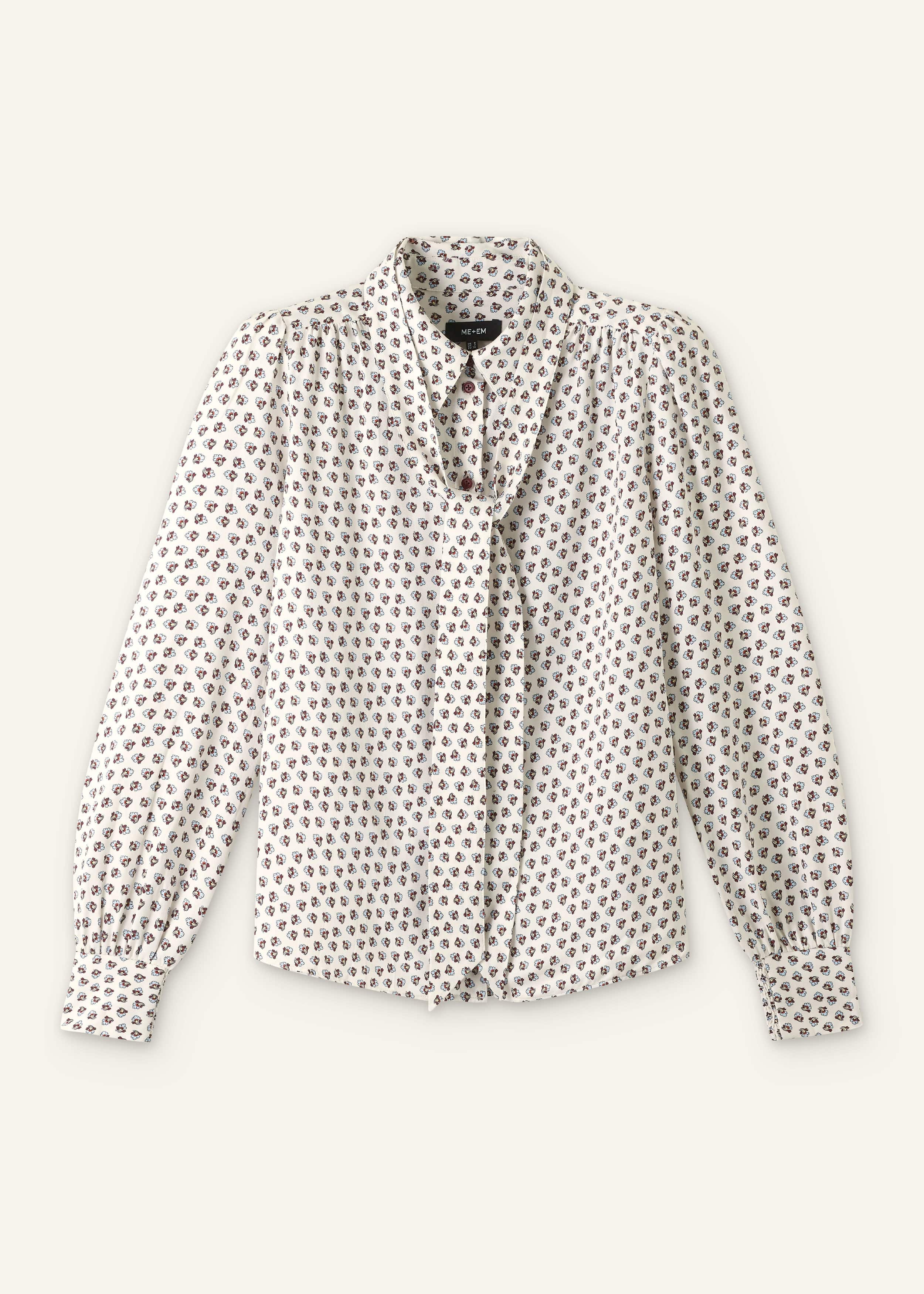 Cream Micro Paisley Print Blouse + Tie