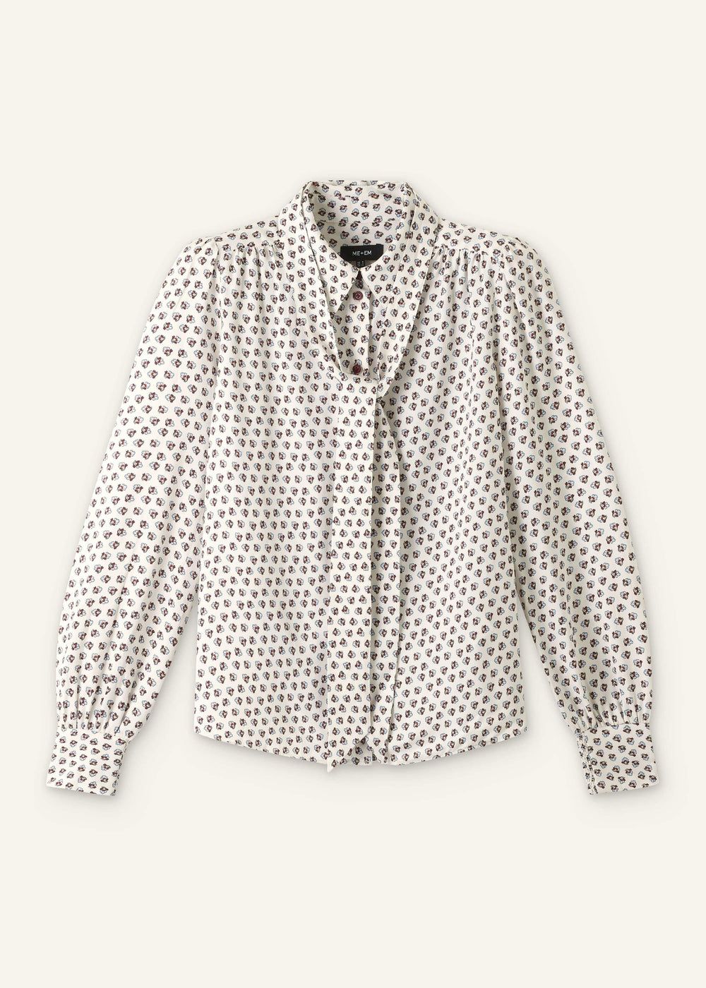 Cream Micro Paisley Print Blouse + Tie