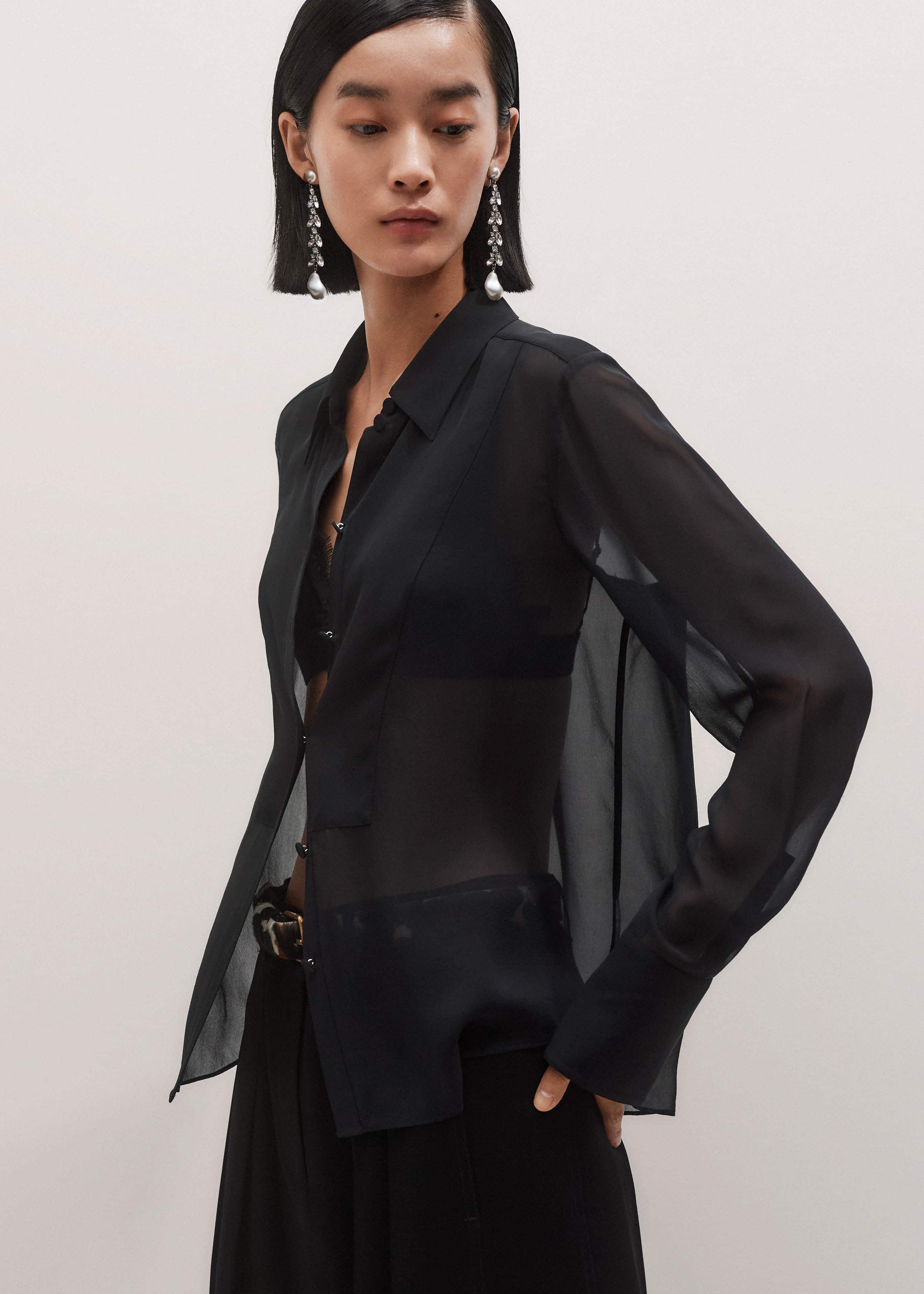 Black Sheer Silk Evening Blouse