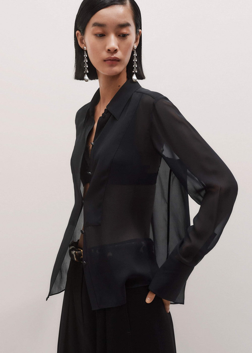 Black Sheer Silk Evening Blouse