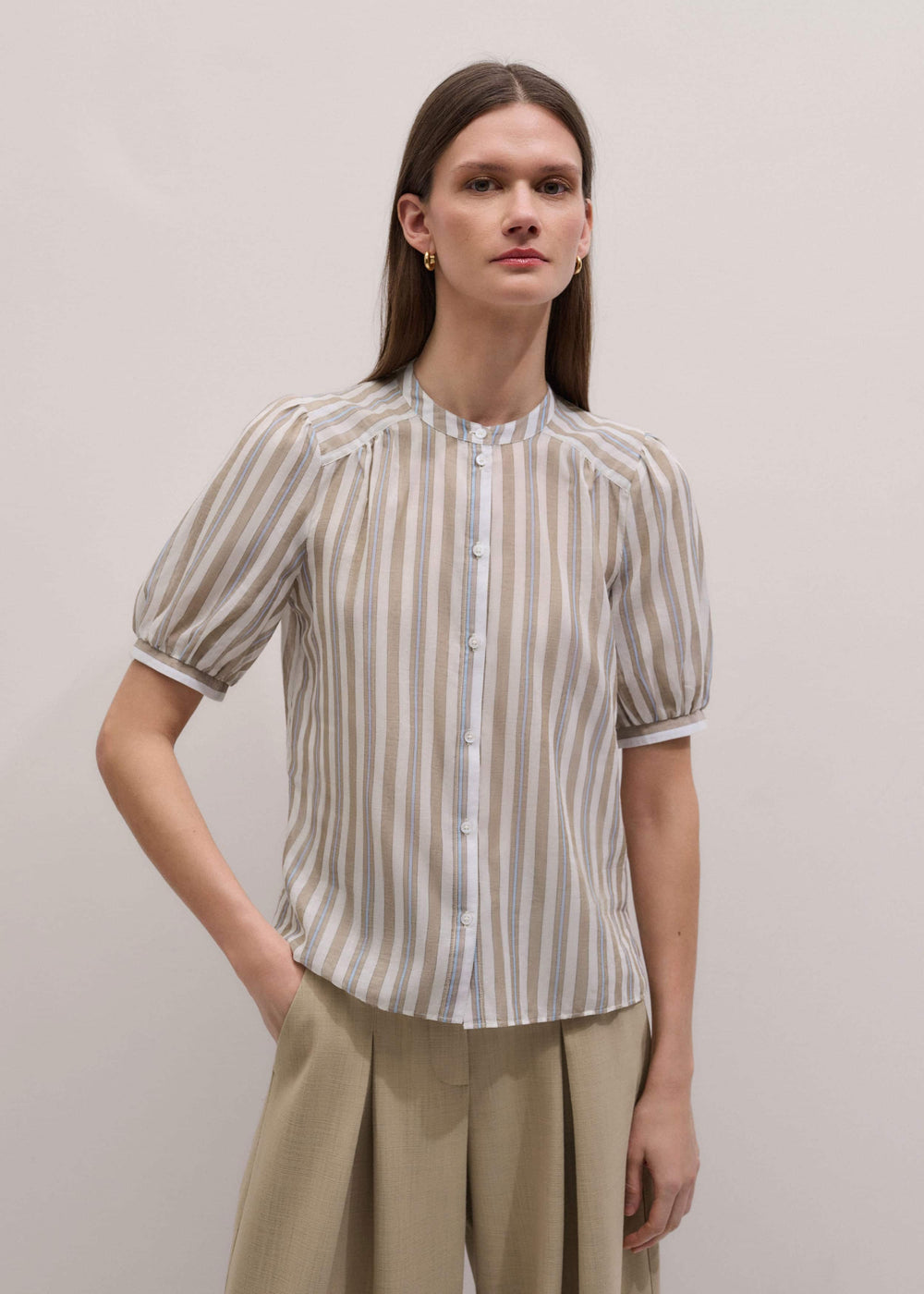Brown Stripe Blouse + Tie