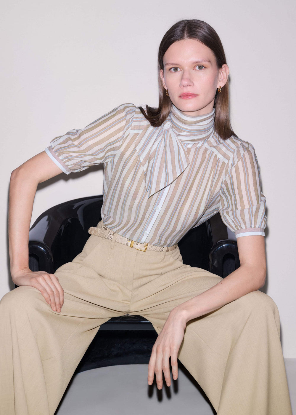 Brown Stripe Blouse + Tie