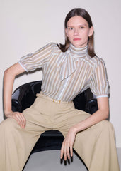 Brown Stripe Blouse + Tie