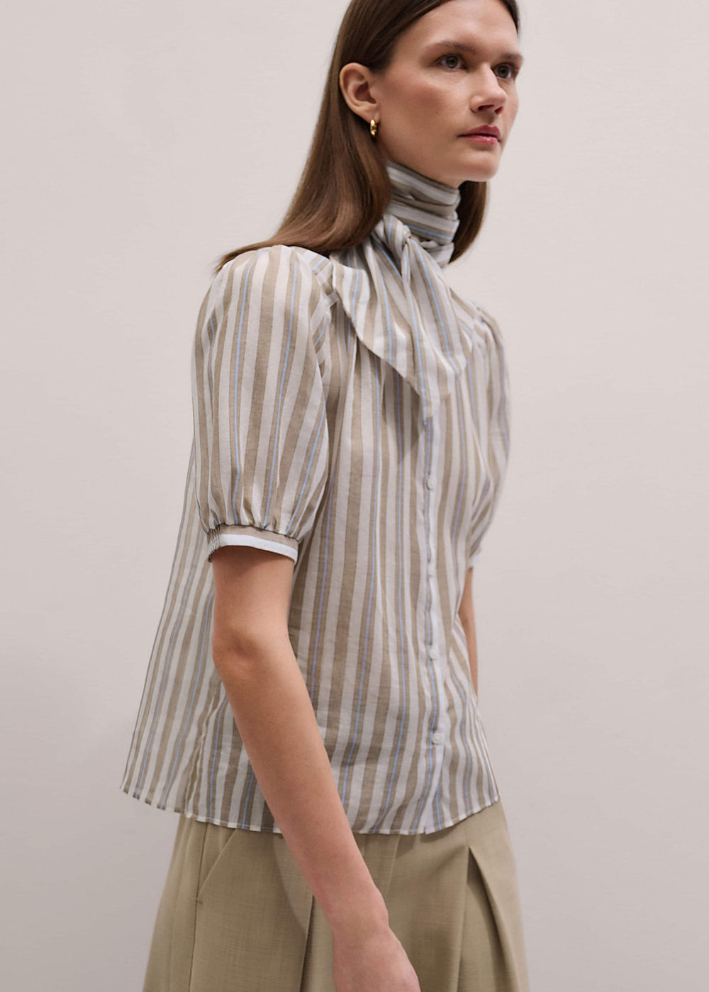 Brown Stripe Blouse + Tie