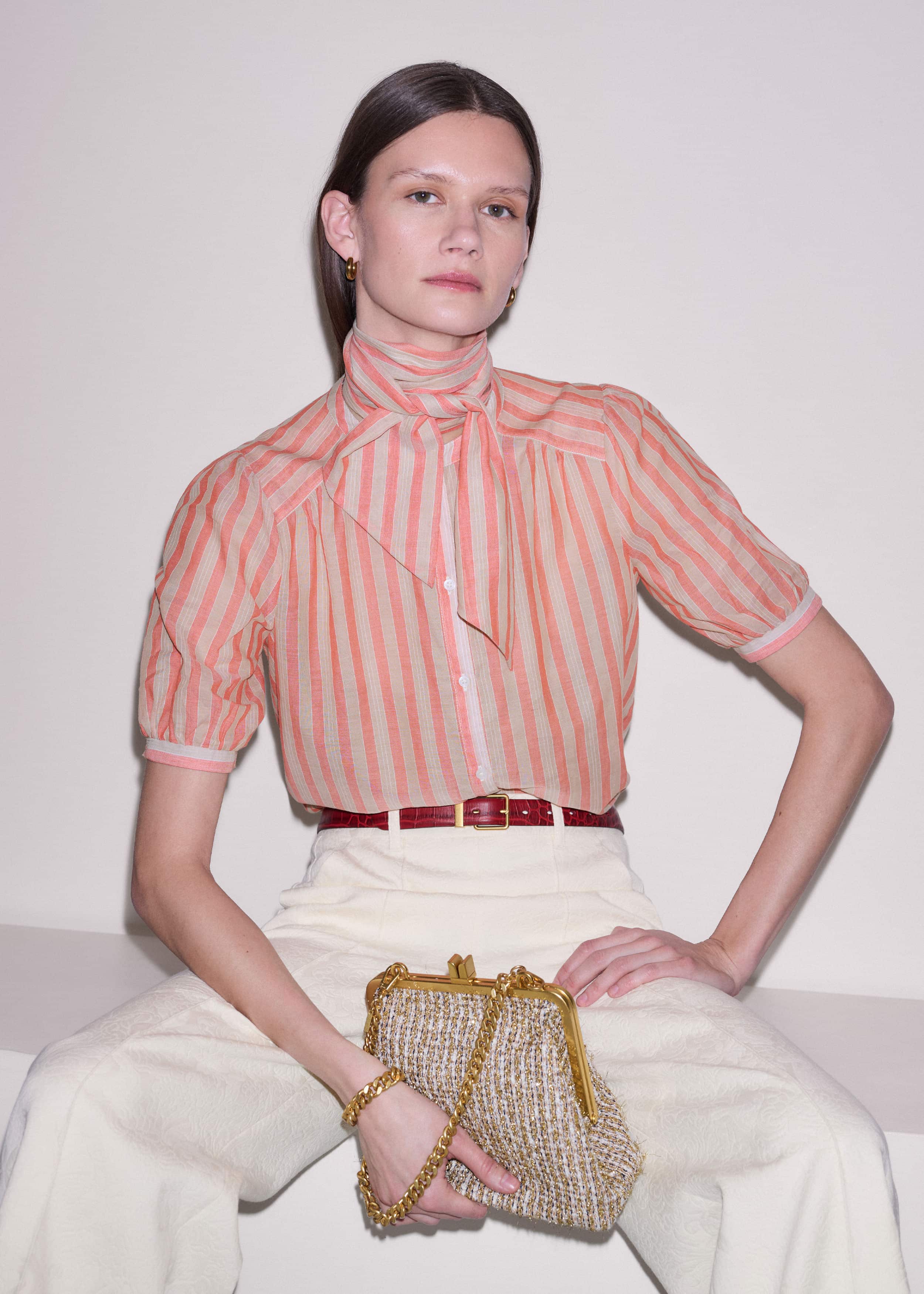 Orange Stripe Blouse + Tie