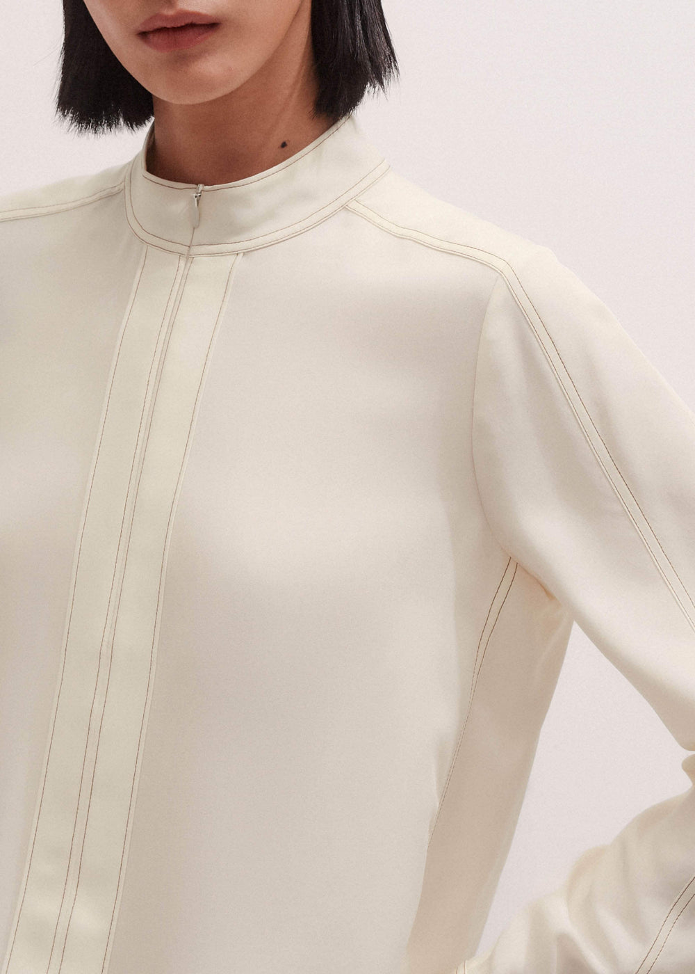 Cream High Neck Blouse + Tie