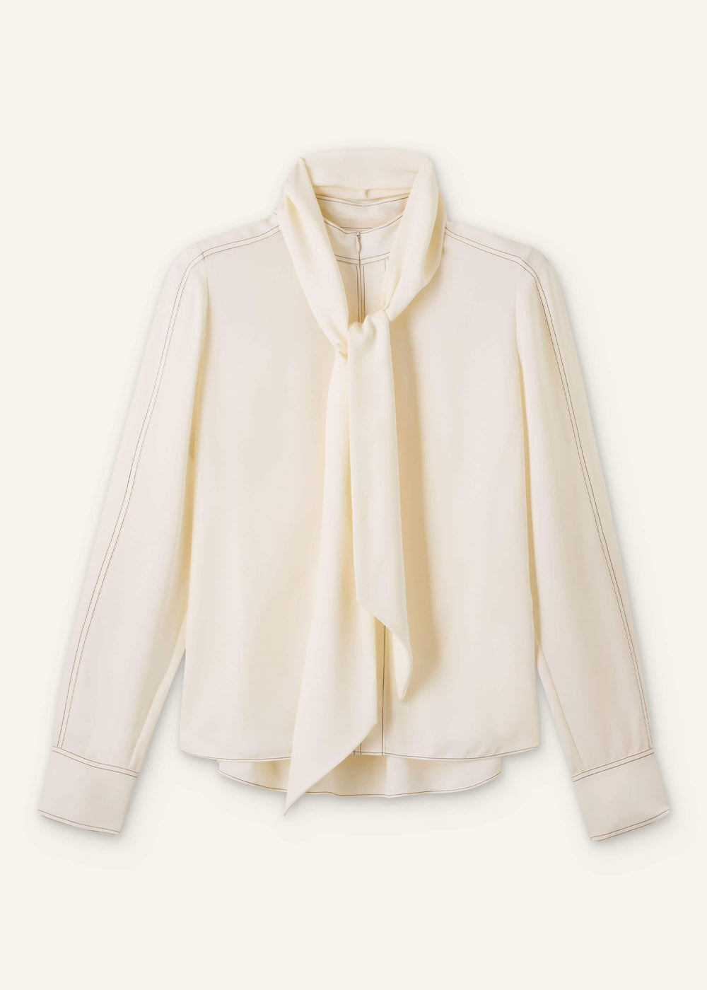 Cream High Neck Blouse + Tie