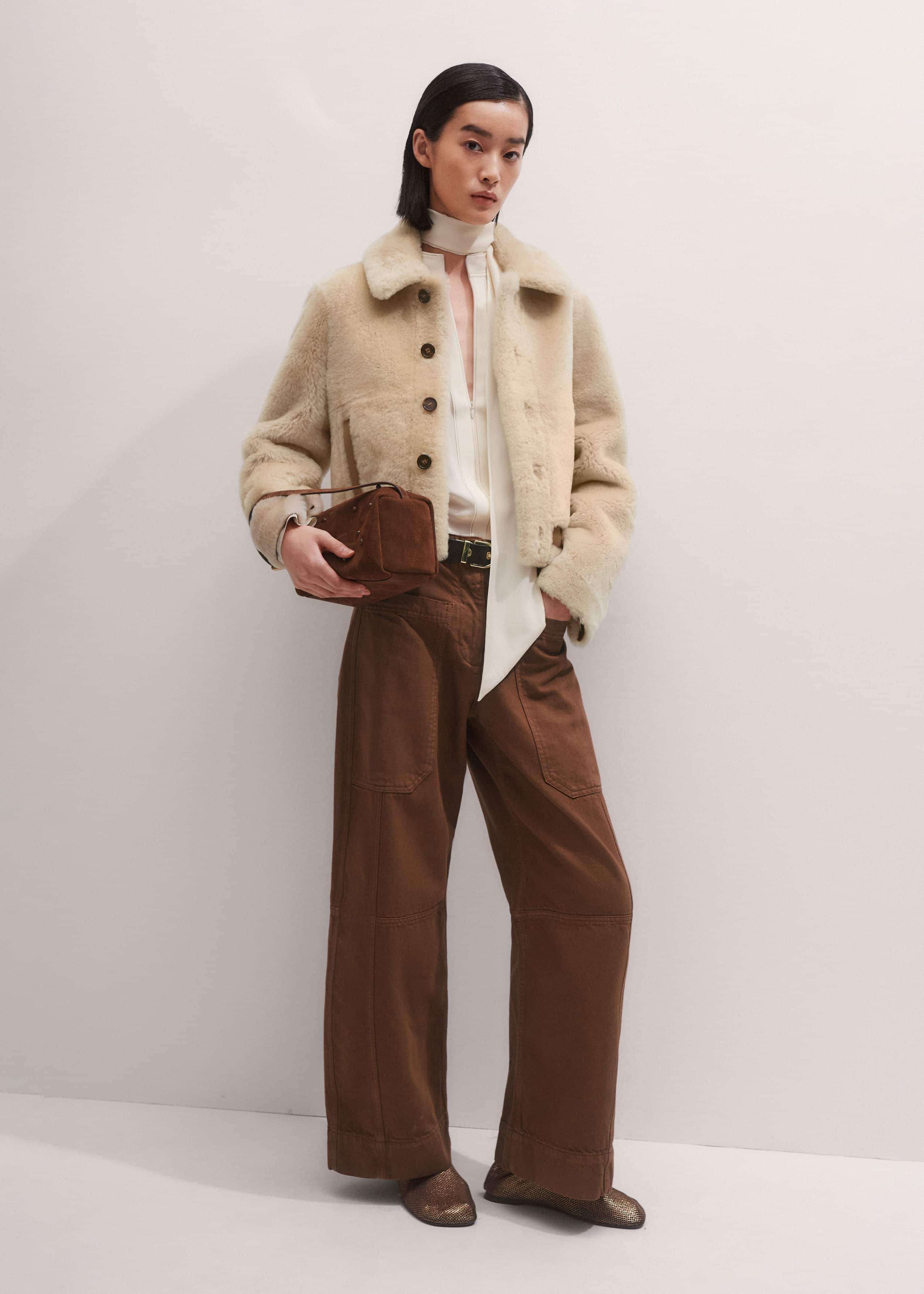 Cream High Neck Blouse + Tie