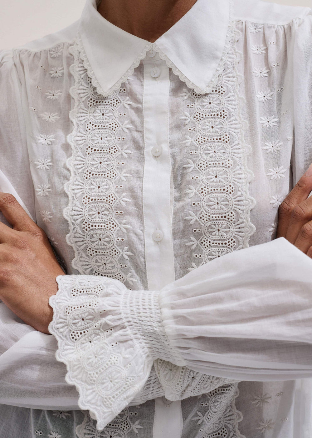 White Intricate Embroidery Blouse