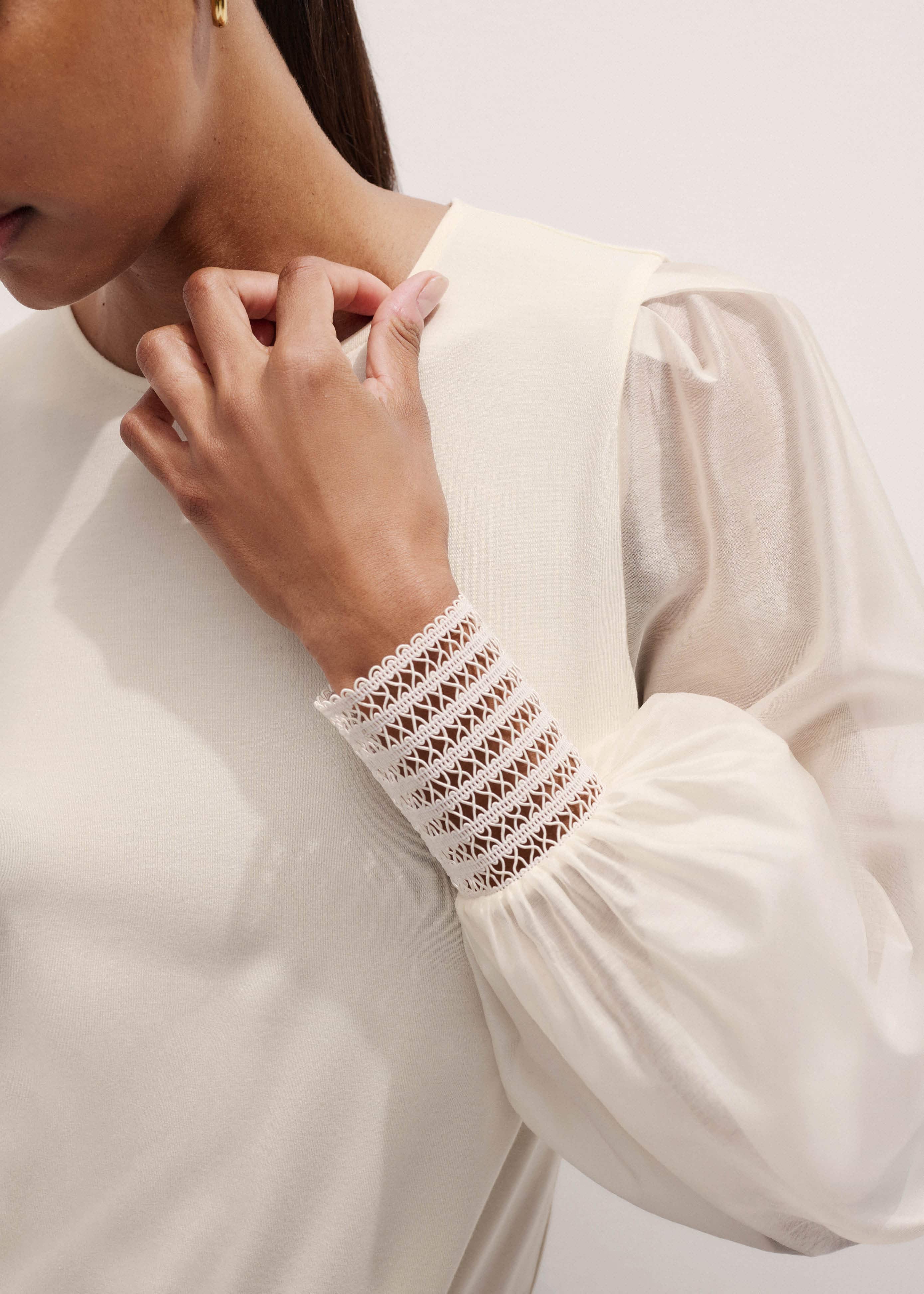 Cream Sheer Mixed Media Layering Blouse
