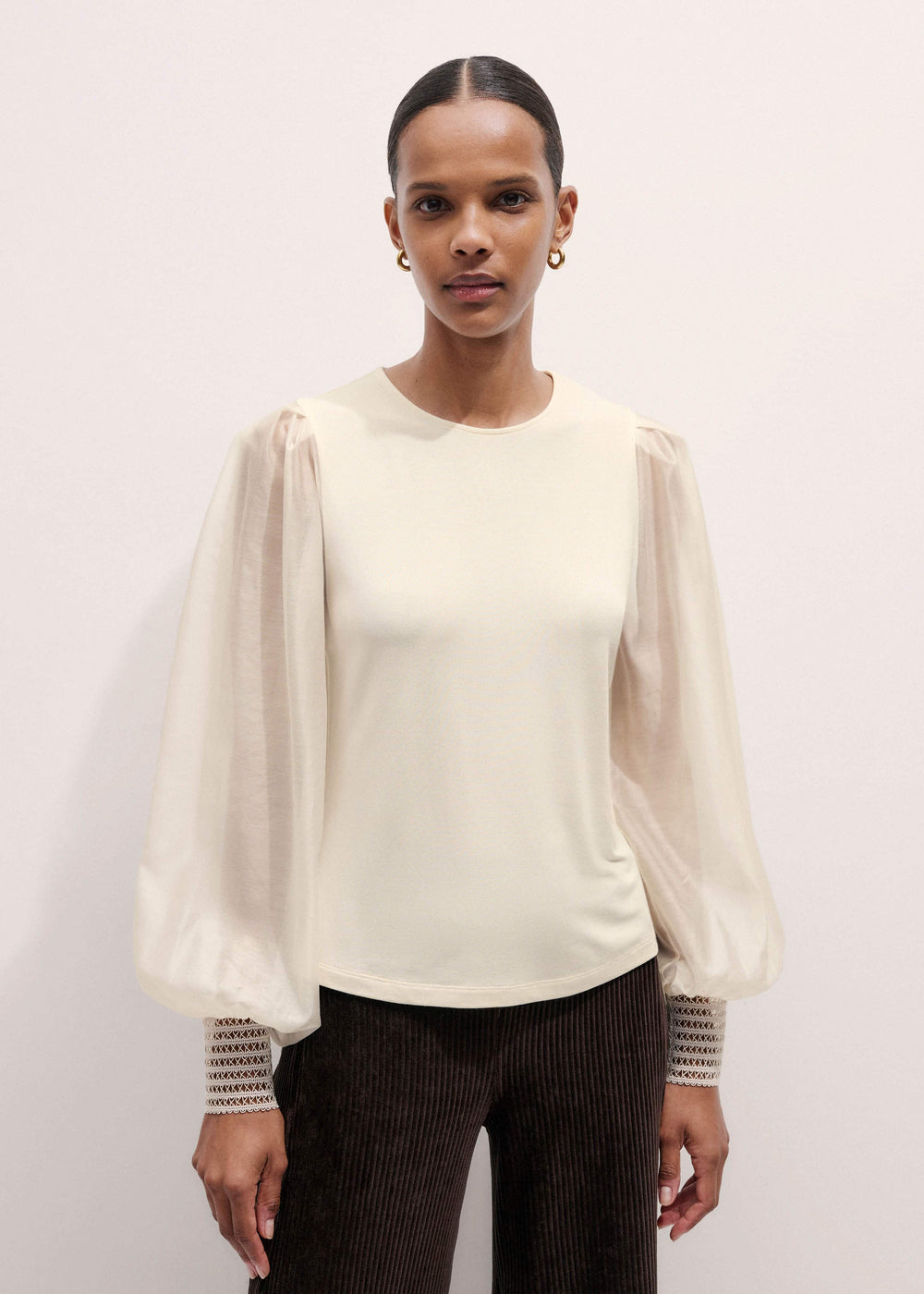 Cream Sheer Mixed Media Layering Blouse