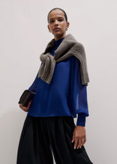 Blue Silk Chic Rib Straight Blouse