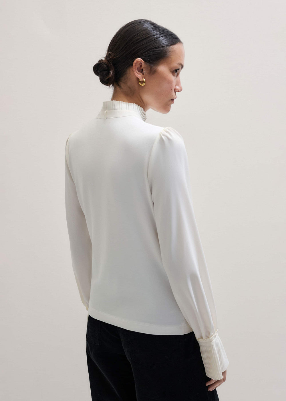 Cream Frill Neck Layering Blouse + Tie