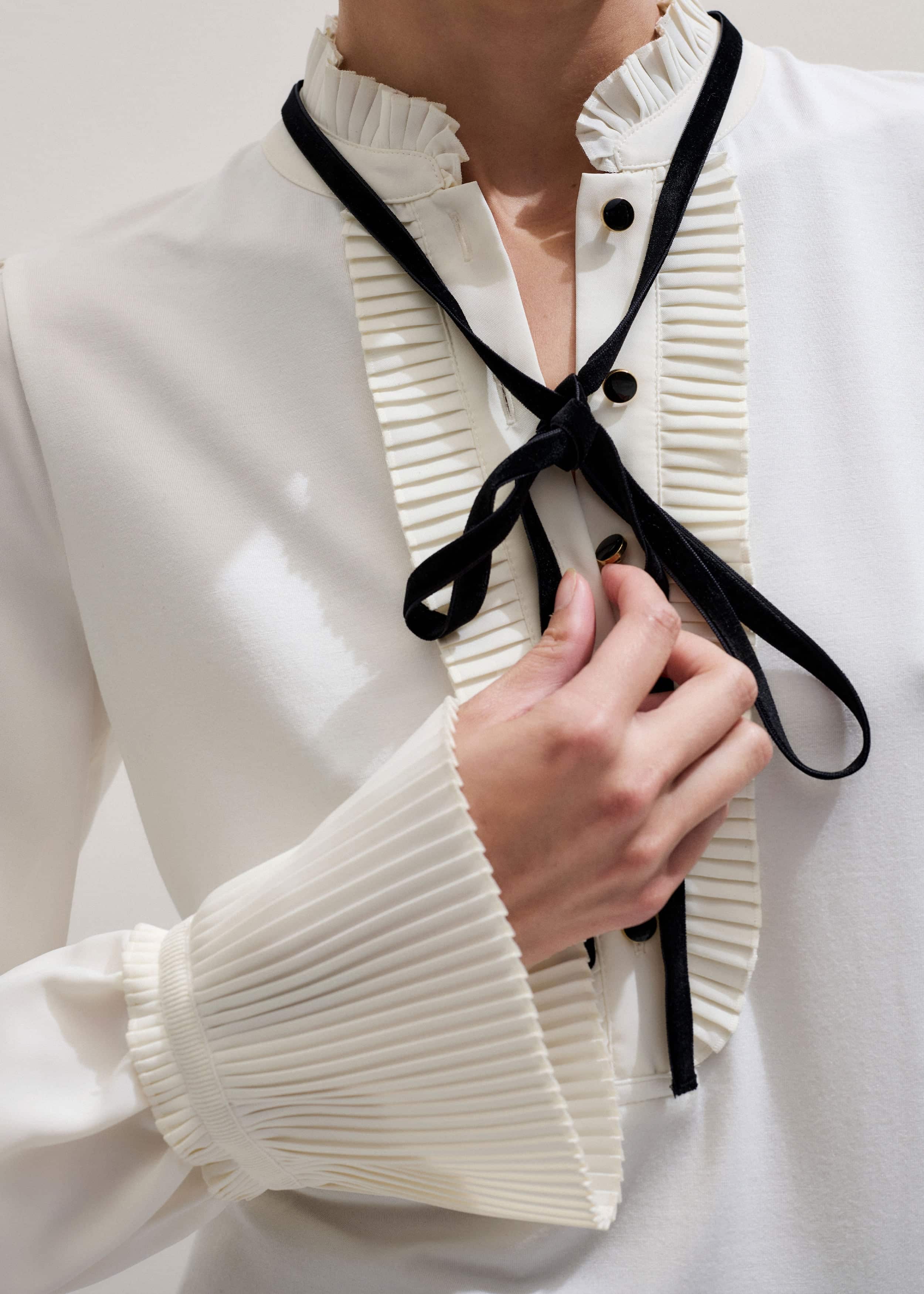Cream Frill Neck Layering Blouse + Tie