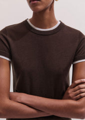 Brown Barely There Contrast Trim Knit Baby Tee