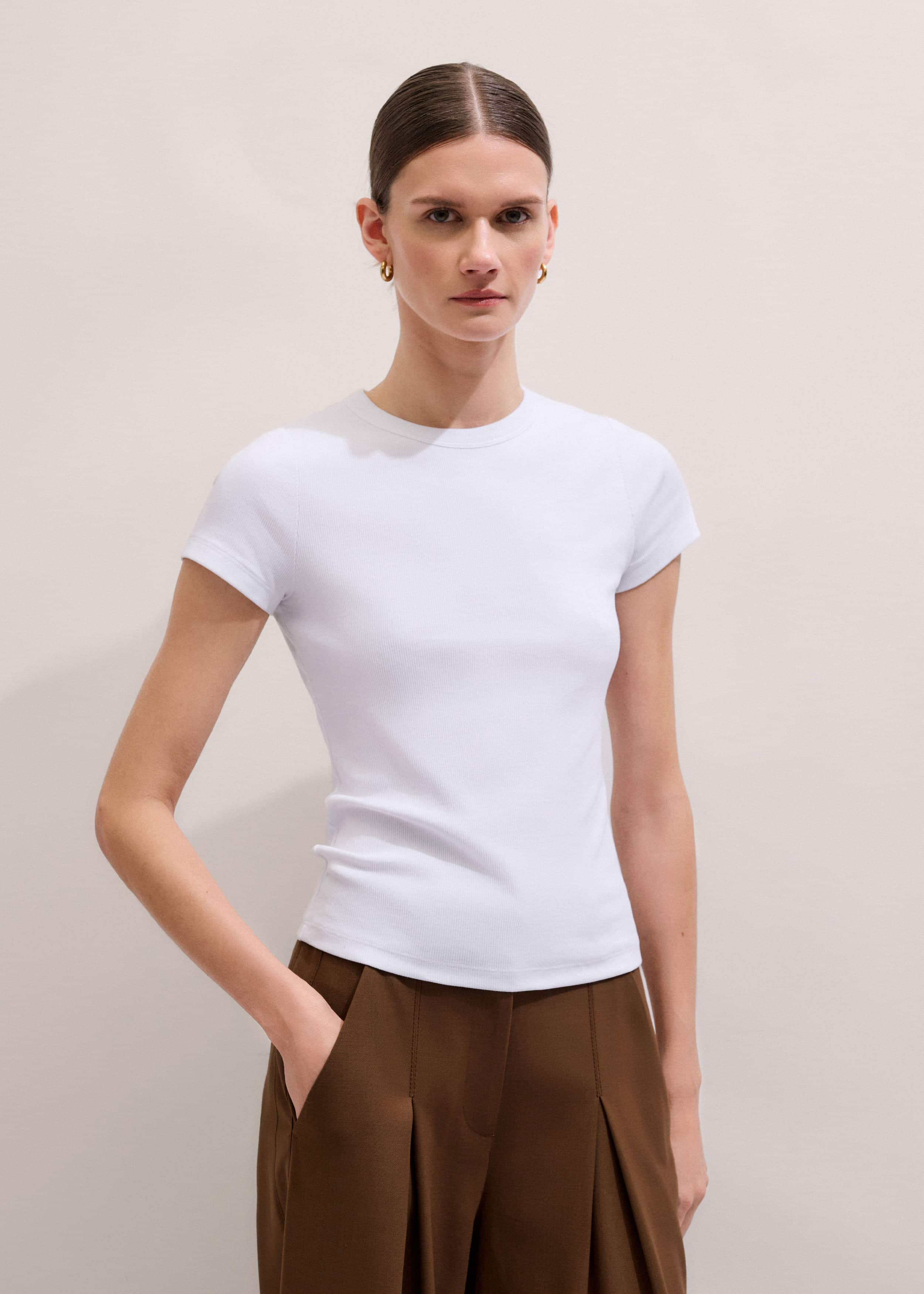 White Ultimate Fitted Rib Crew Neck Tee