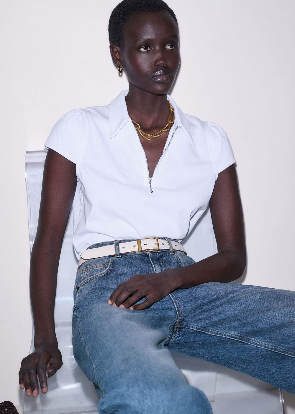White Cap Sleeve Polo Tee