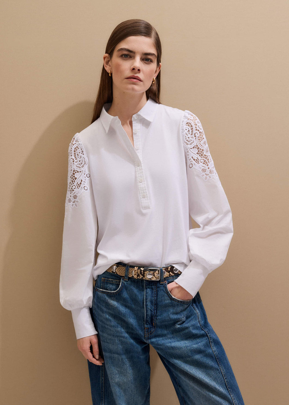 White Lace Sleeve Swing Top