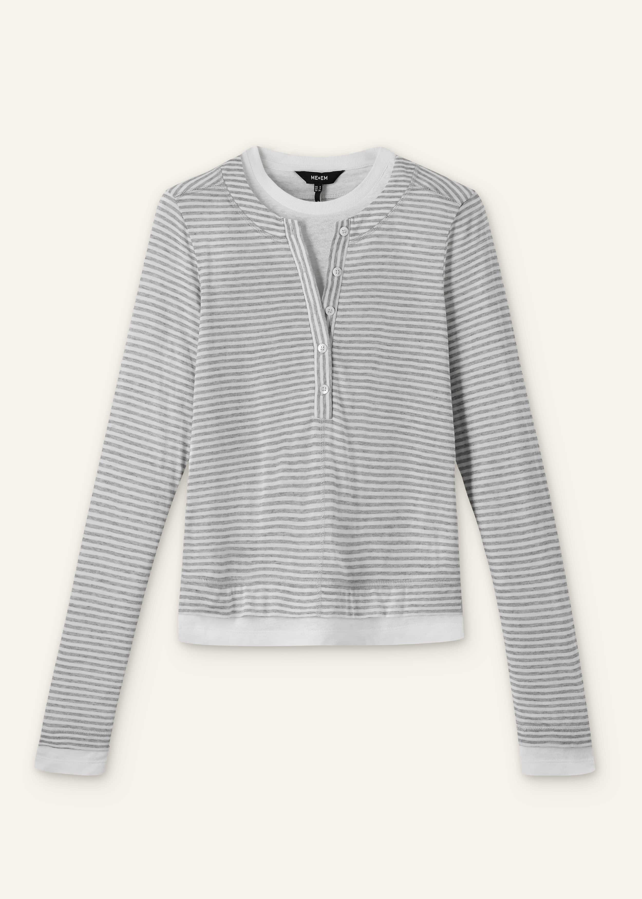 Gray Double-Layer Look Long Sleeve Top