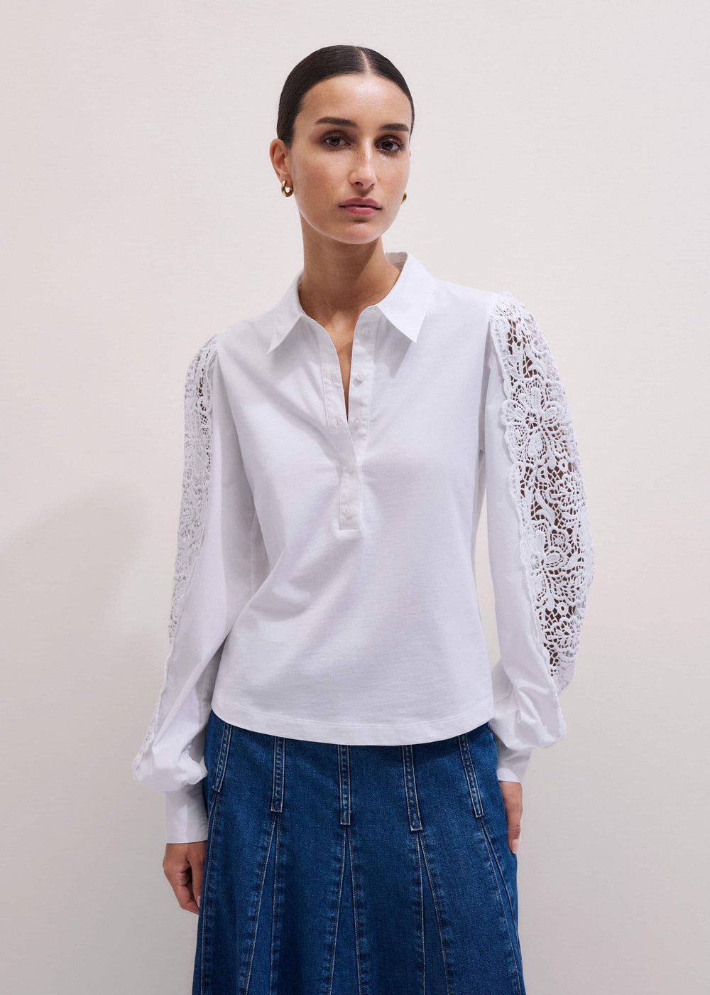 White Lace + Poplin Layering Shirt