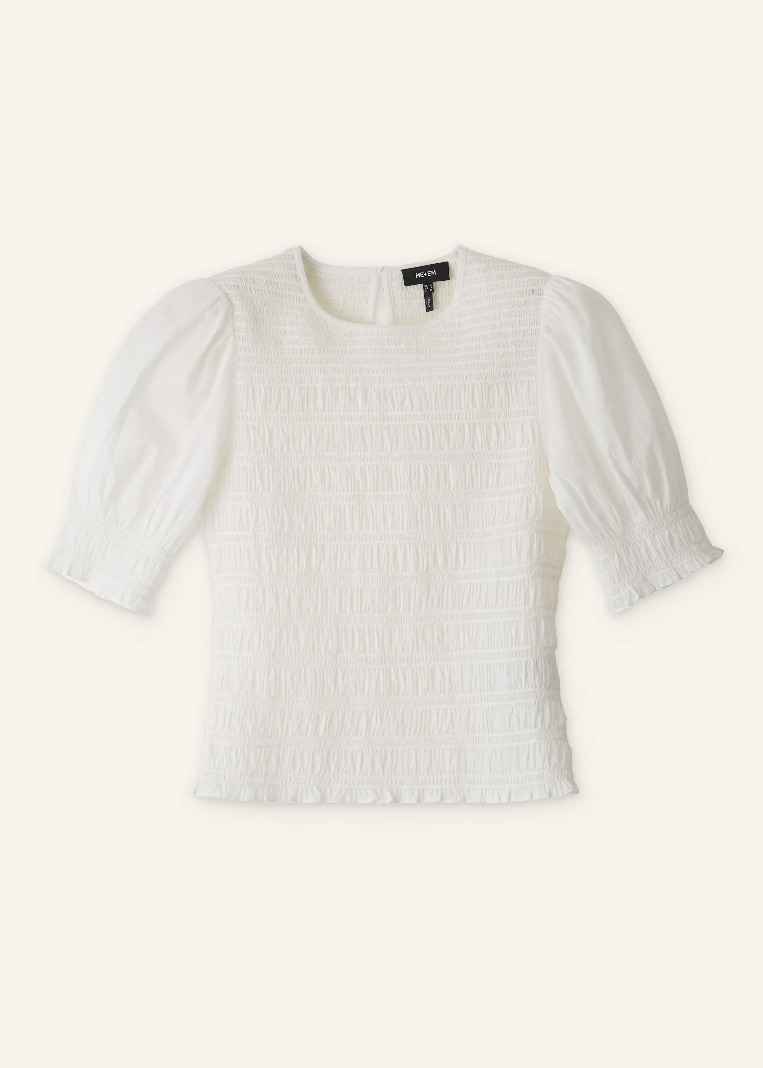White Soft Cotton Contrast Stitch Smocked Day Top