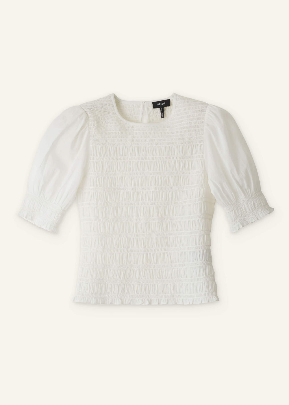 White Soft Cotton Contrast Stitch Smocked Day Top