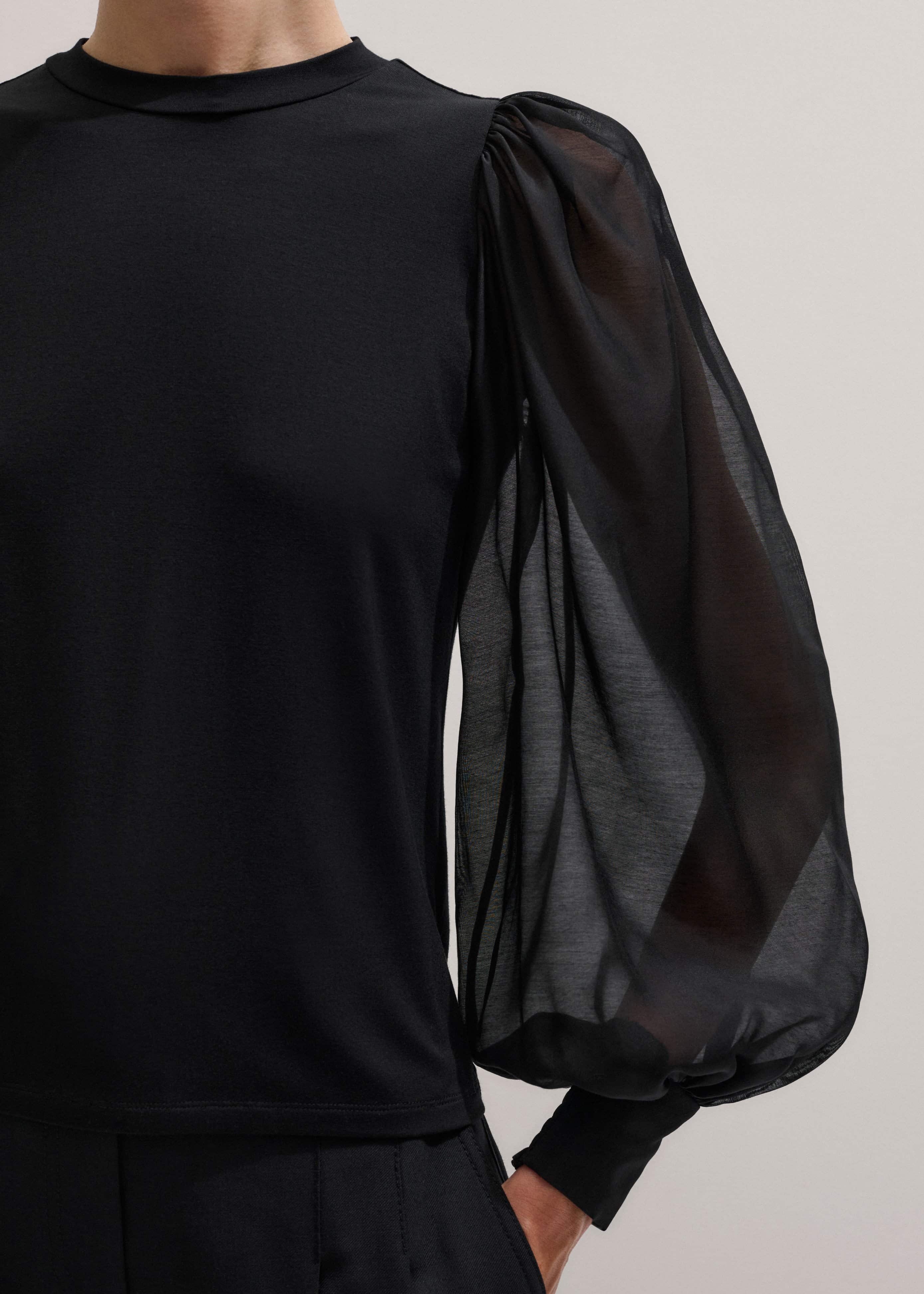 Black Balloon Sleeve Slim Layering Top