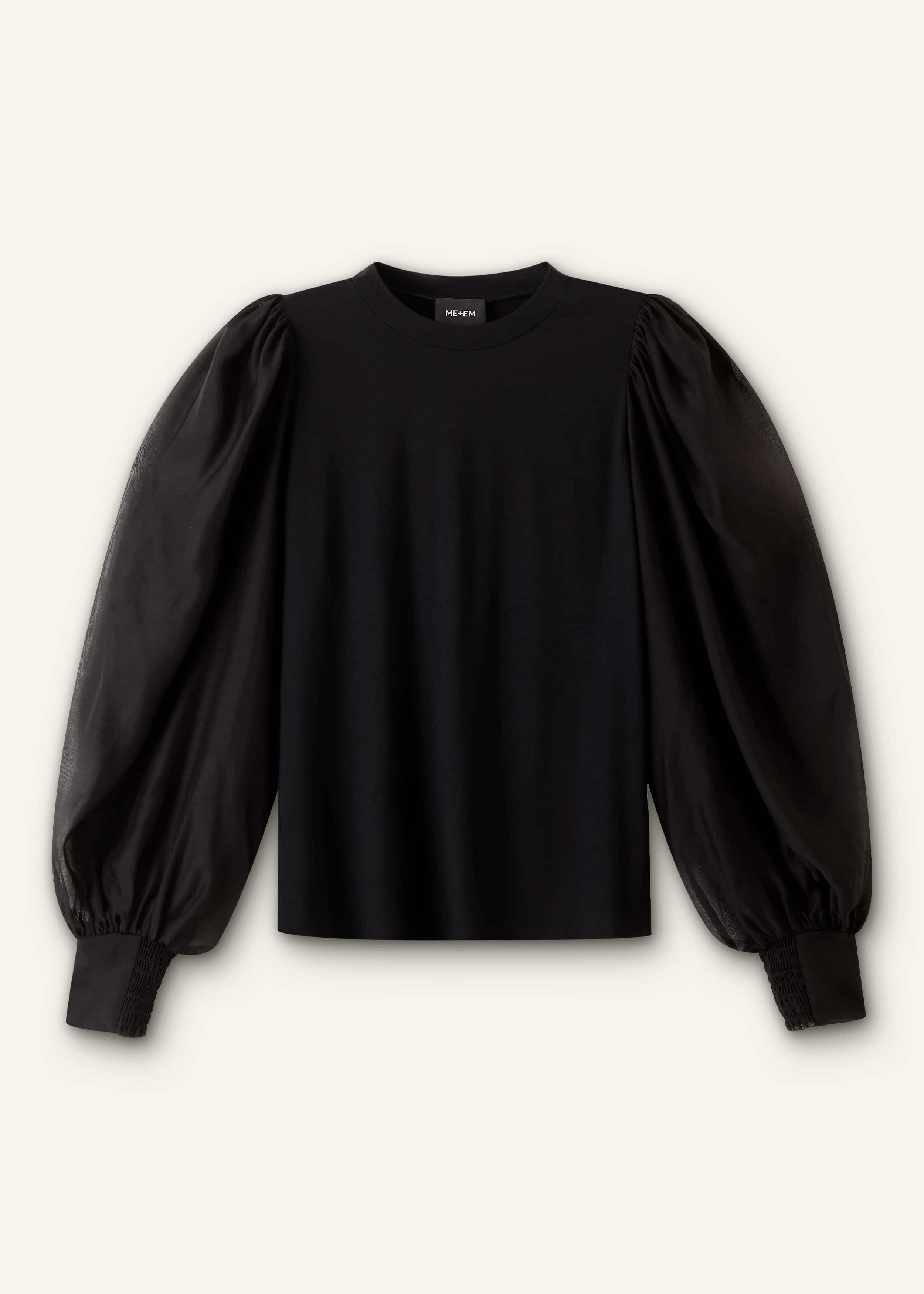 Black Balloon Sleeve Slim Layering Top
