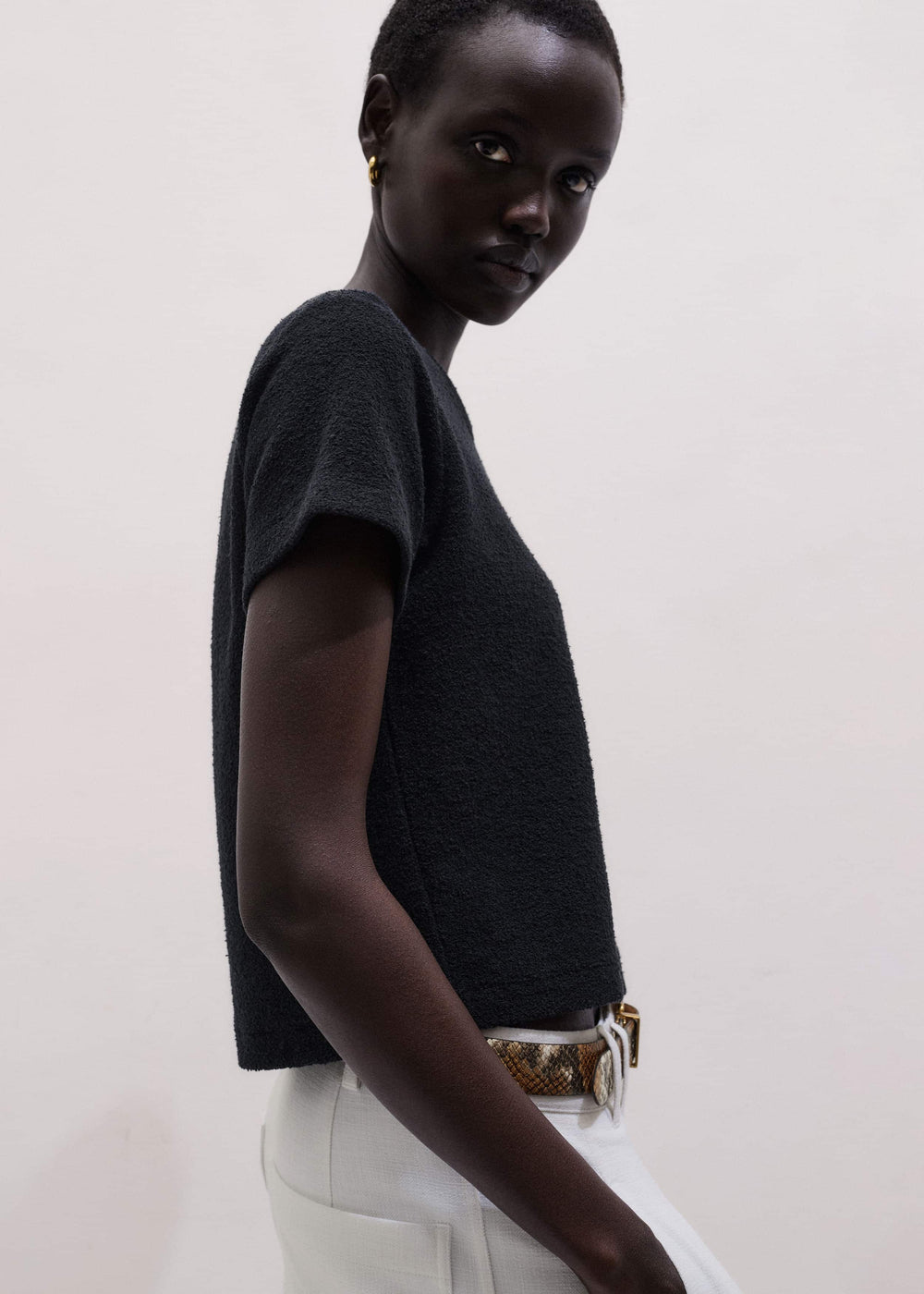Black Textured Crew Neck Baby Tee