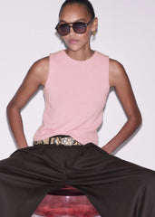 Pink Cashmere Roll Trim Knit Sweater Vest