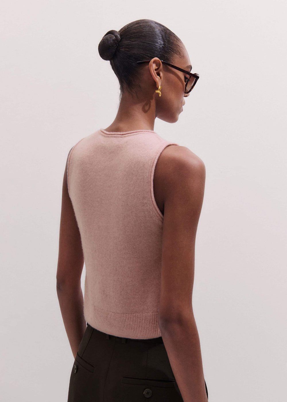 Pink Cashmere Roll Trim Knit Sweater Vest