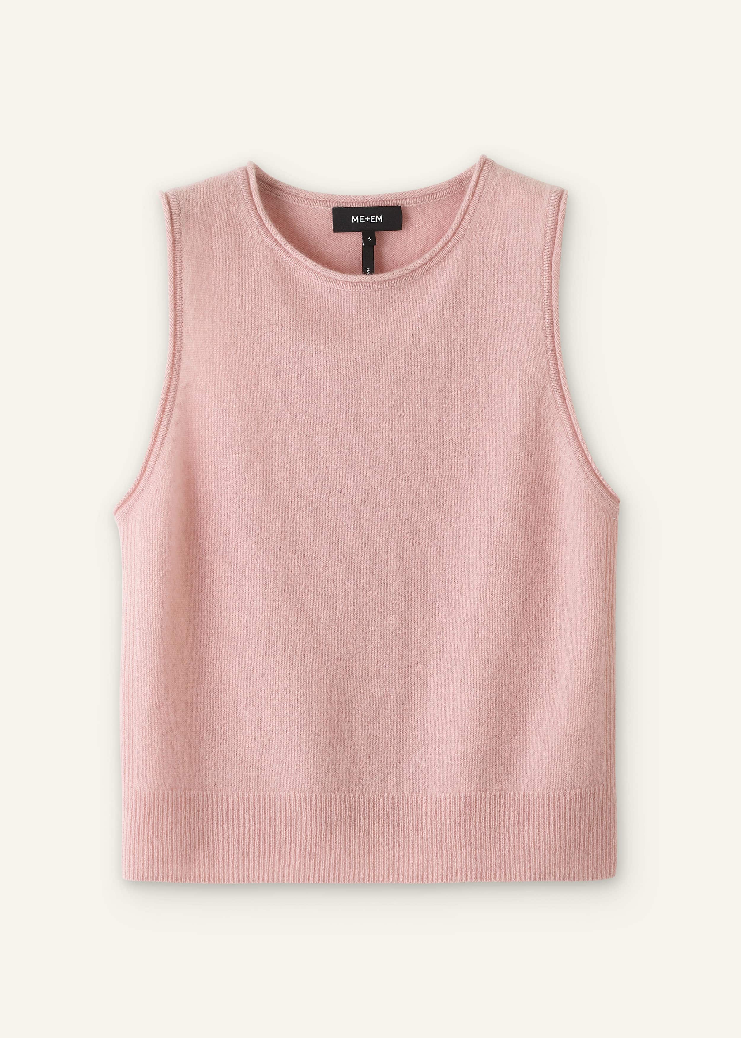 Pink Cashmere Roll Trim Knit Sweater Vest