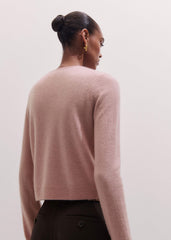 Pink Cashmere Roll Trim Straight Cardigan