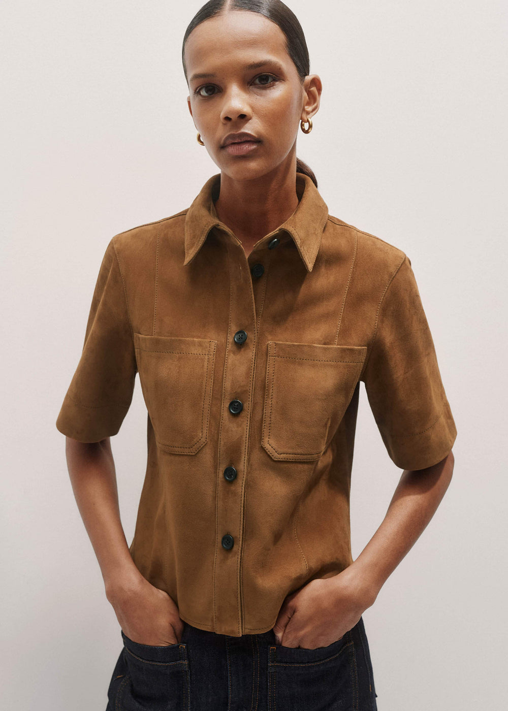 Brown Paneled Shirt